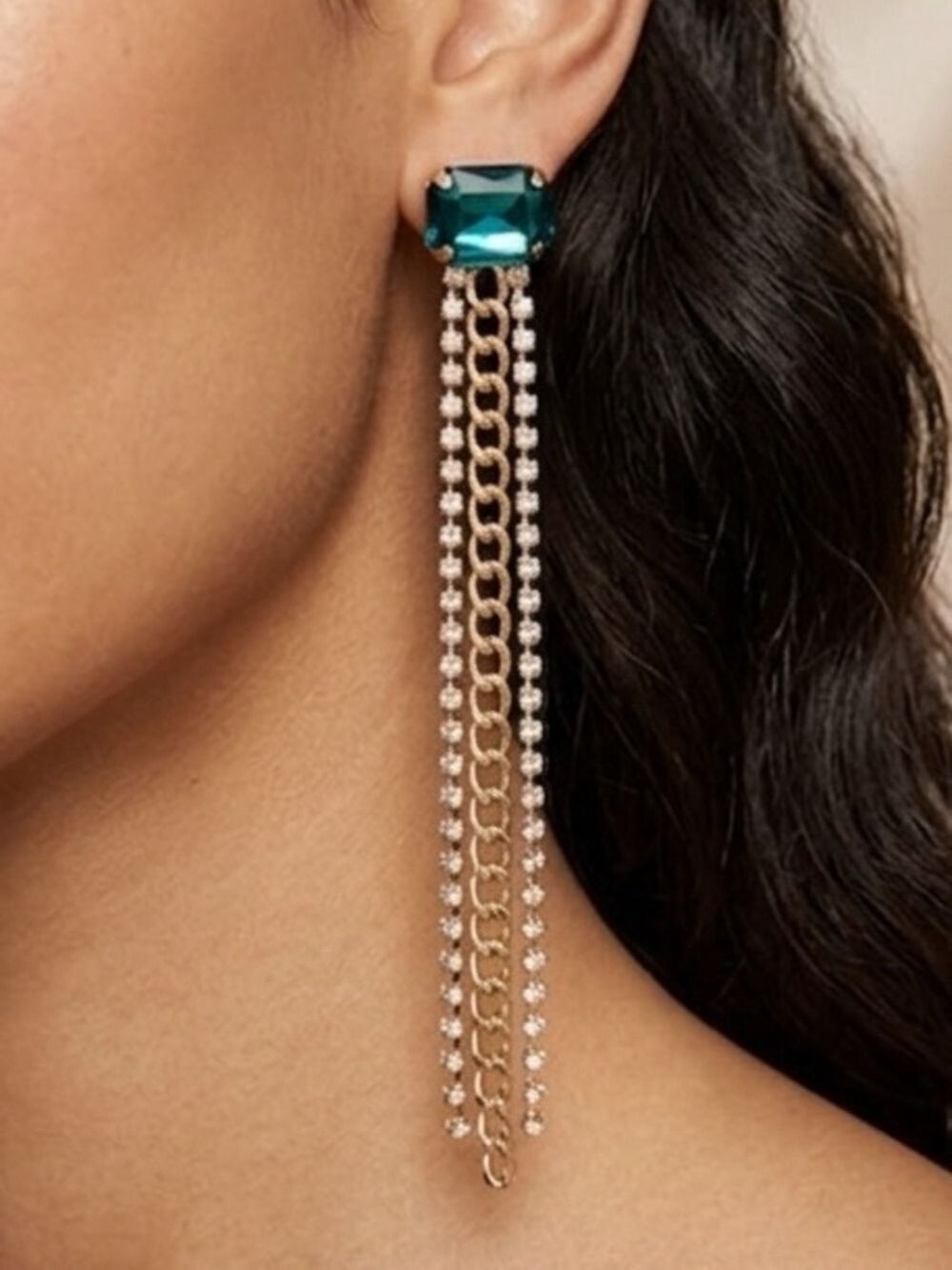 😍CLEARANCE - NWT E48 Joe Fresh Green Jewel Gold Chain Dangle earrings